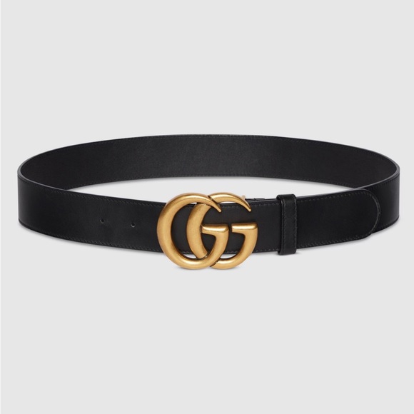 Gucci Black Leather Belt with Gold GG Buckle - Picture 1 of 2